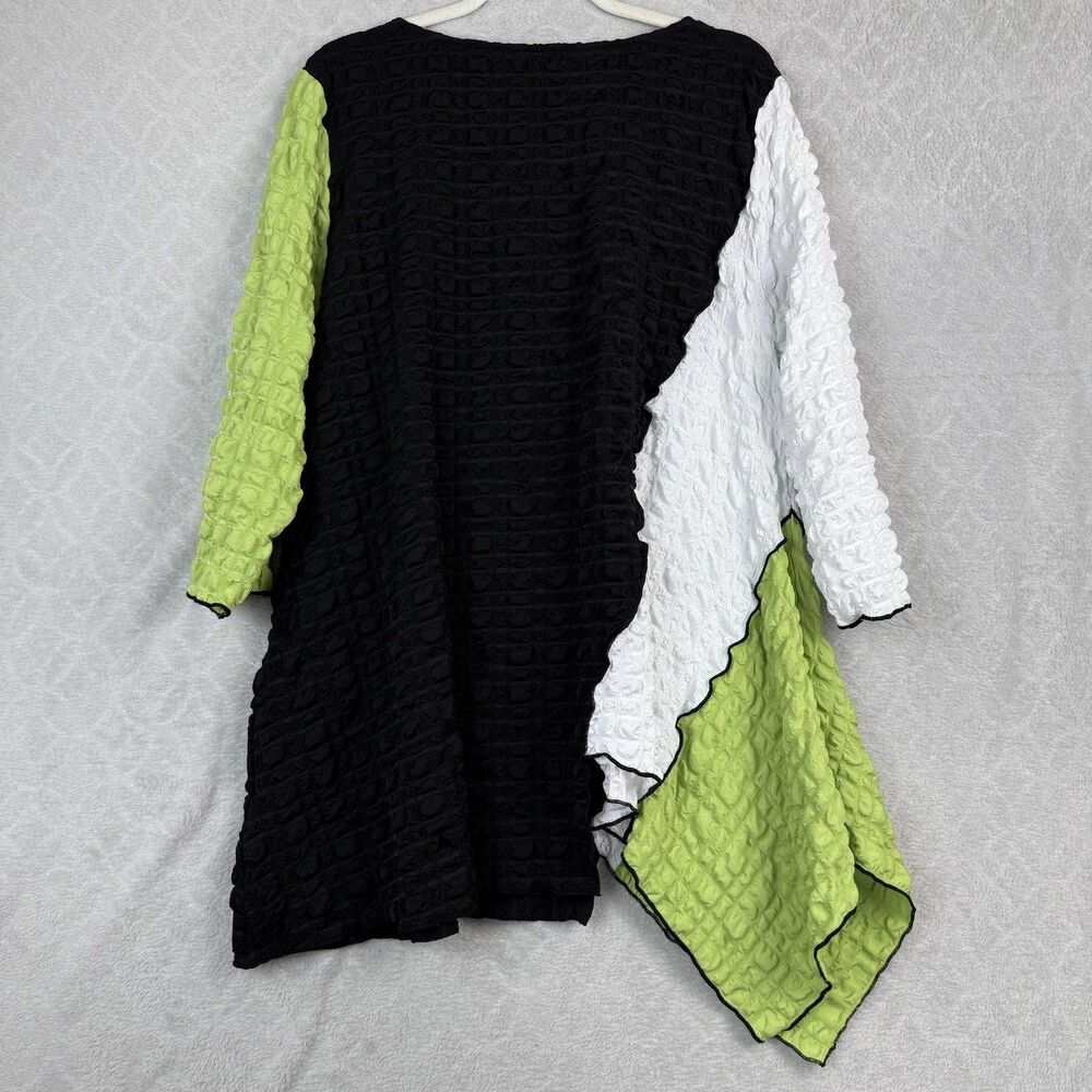 IC Collection Tunic Women XL Black Green Asymmetrical Popcorn Pucker Lagenlook - Picture 4 of 8
